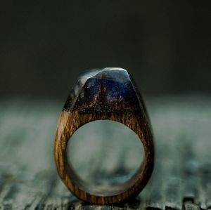 Handcrafted purple Northern Lights wood ring Sz 7